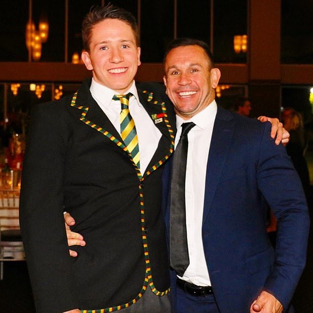 Johns (pictured with his footy legend dad Matty) says single mums hitting on players in the hope that it will benefit their son's footy career happens a lot