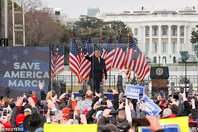 Donald Trump is seen addressing supporters on January 6, 2021