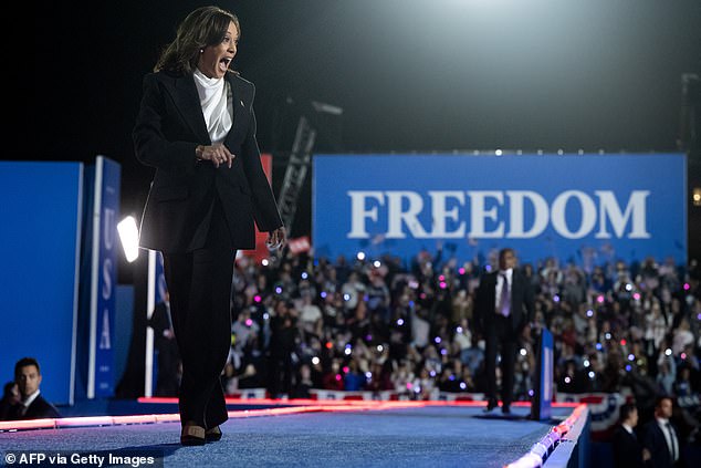 US Vice President and Democratic presidential candidate Kamala Harris arrives to speak on The Ellipse just south of the White House in Washington, DC, on October 29