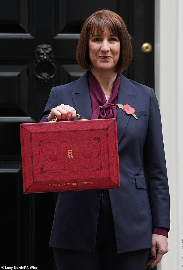 Rachel Reeves has put Britain on a course to high tax, high spending and high borrowing in tomorrow's Budget - as the Chancellor unveiled her plans to hike cigarette and vaping duties. Pictured: Ms Reeves holds a red box outside 11 Downing street this morning before delivering her Budget