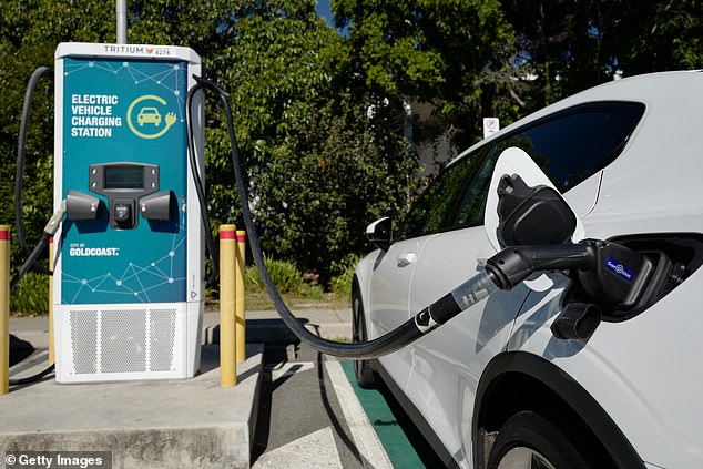 Fewer than 3,000 EVs were sold in Australia in the second quarter of 2022, according to the Australian Automobile Association (pictured, an EV in the Gold Coast)