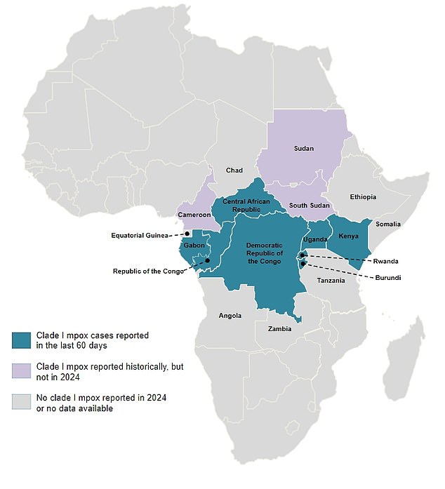 A map showing the African countries where the Clade I strain has been confirmed