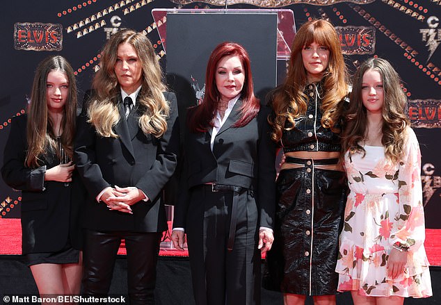 Finley Lockwood, Lisa Marie Presley, Priscilla Presley, Riley Keough and Harper Lockwood - three generations of Preselys