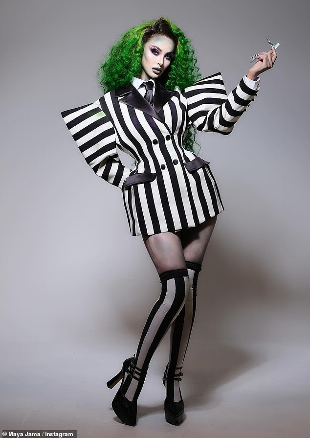 Maya shared her look on Instagram ahead of the bash she joked she was ' Beetlejuice 's Unruly Niece'