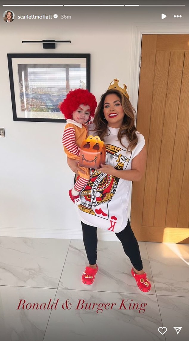 Scarlett Moffatt posed with her little one as they dressed up as Ronald McDonald and Burger King