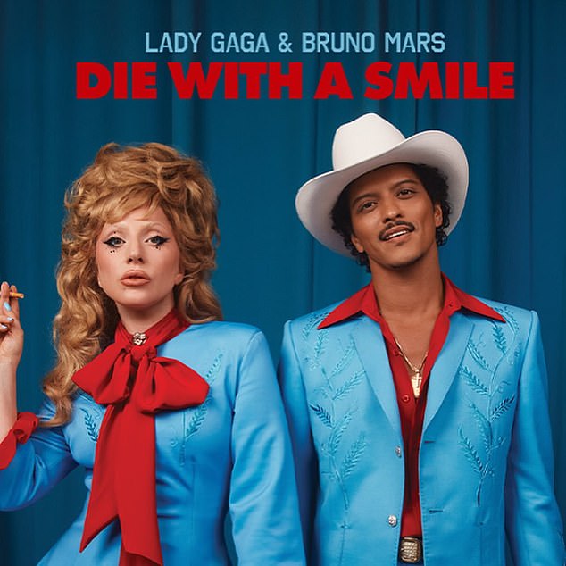 Lady Gaga and Bruno pictured in the cover art of their single