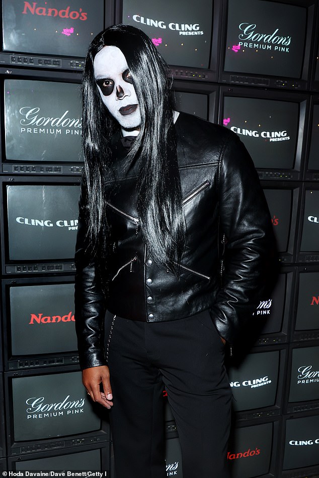 On the scarier side of the costumes was Emily In Paris actor Lucien Laviscount, who looked terrifying in a long black wig and dramatic skeleton face paint