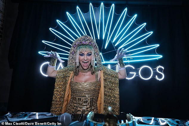 Jaime Winstone got the party started in her glamorous Egyptian outfit and wore scary white fangs