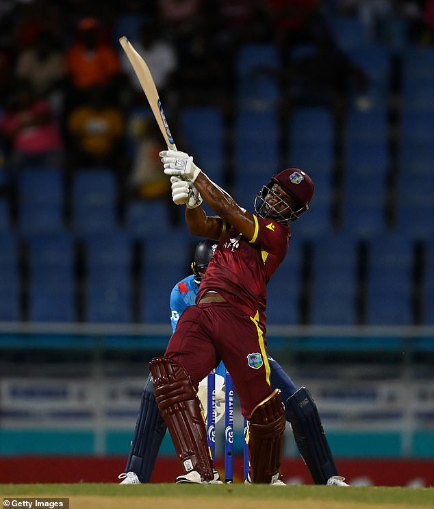 West Indies opener Evin Lewis hit 94 off 69 balls as the hosts chased a revised total of 157