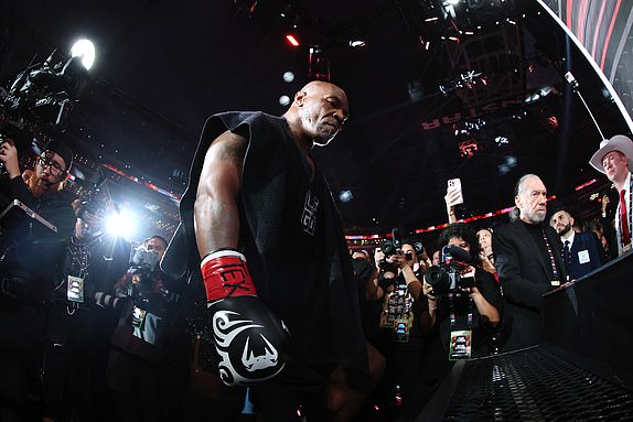 ARLINGTON, TEXAS - NOVEMBER 15: Mike Tyson enters during LIVE On Netflix: Jake Paul vs. Mike Tyson at AT&T Stadium on November 15, 2024 in Arlington, Texas. (Photo by Sarah Stier/Getty Images for Netflix Â© 2024)