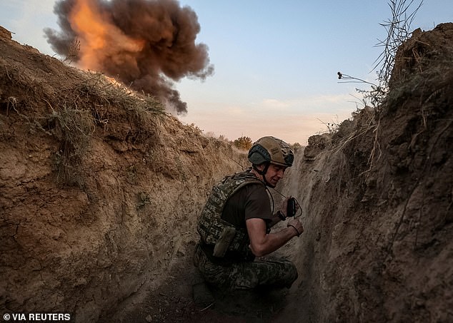 A sapper of 93rd Kholodnyi Yar Separate Mechanized Brigade, of the Ukrainian Armed Forces takes part in a training session, amid Russia's attack on Ukraine, near the frontline in Donetsk region, Ukraine October 10, 2024