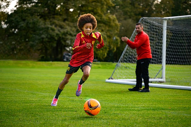 Budding talents are inspired by a TV screen showing Nwaneri's masterclass against Bolton