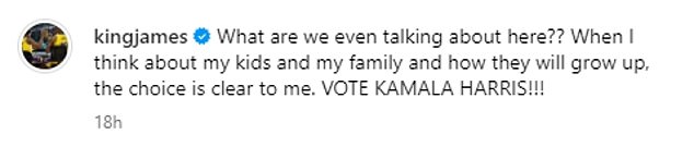 The NBA legend urged on his followers to vote for Harris in next week's presidential election