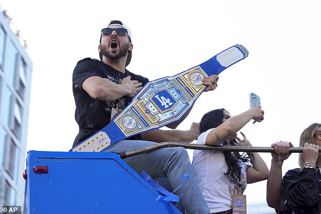 Dodgers Alex Vesia has a Dodgers championship belt and was celebrating loudly on Friday