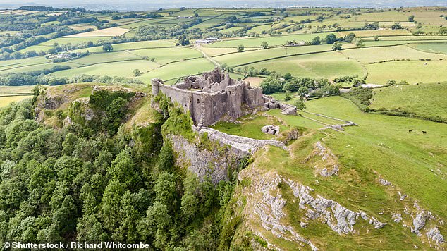 Carreg Cennen Castle (pictured above) 'overlooks miles of unblemished countryside from its own hilltop'