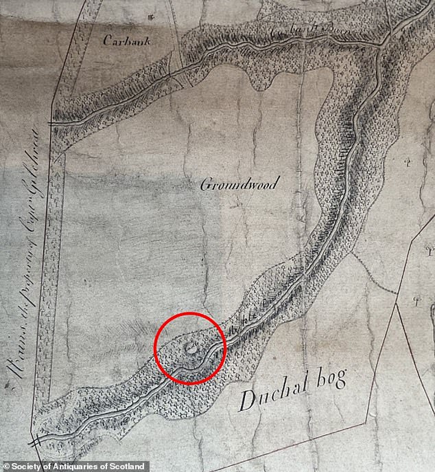 'Castle': The site is marked on an estate plan prepared for the Duke of Hamilton around 1776