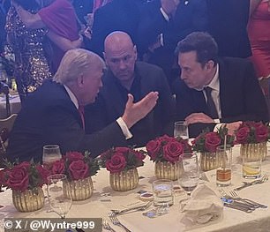 Other attendees at the party included Dana White, RFK Jr., former presidential candidate Vivek Ramaswamy , Alabama Senator Tommy Tuberville, and Trump's attorney Alina Habba. Trump is seen at the party with Elon and Dana