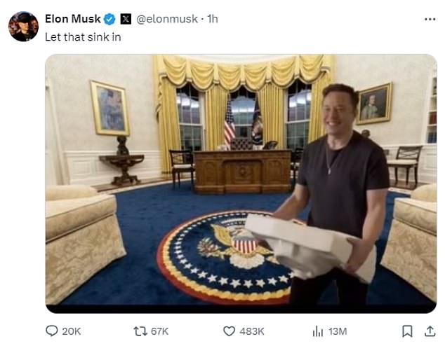 The X chief posted a picture of himself photoshopped into the Oval Office, as he is expected to be one of several billionaires to join the Republican cabinet