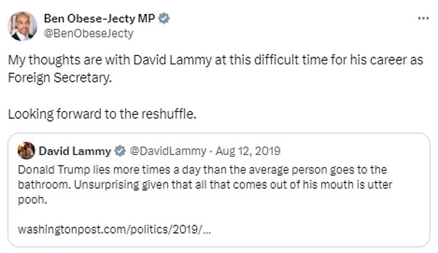 Tory MPs ridiculed Mr Lammy for his abrupt shift on Mr Trump