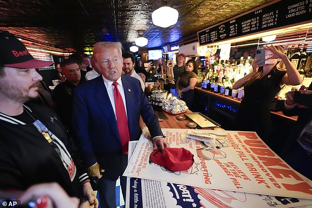 Republican presidential nominee former President Donald Trump makes a campaign stop at Pubkey Bar and Media House on September 18