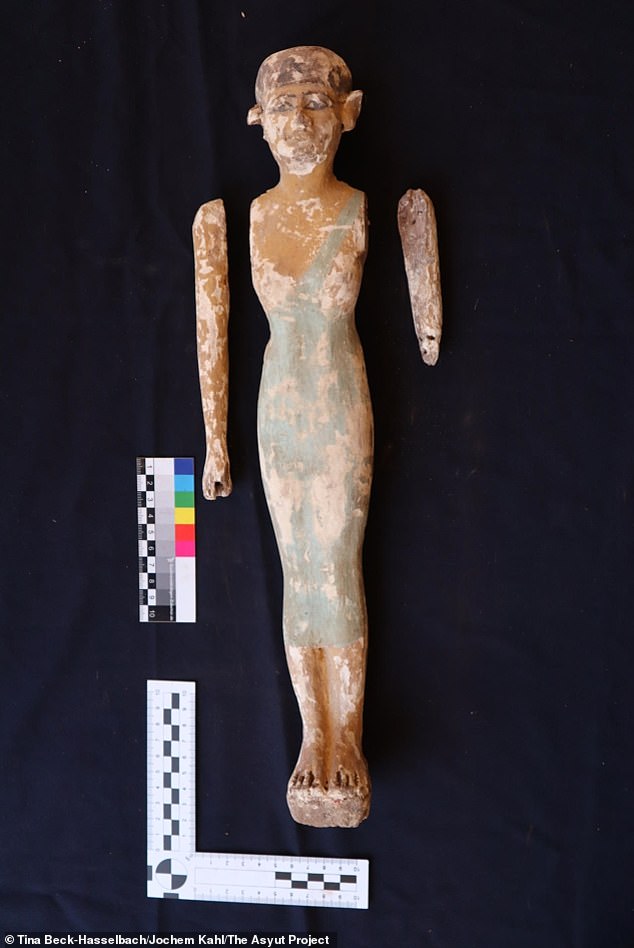 Idy was found in two nested wooden coffins with numerous grave goods, including wooden figurines. Pictured, a female figure made of wood