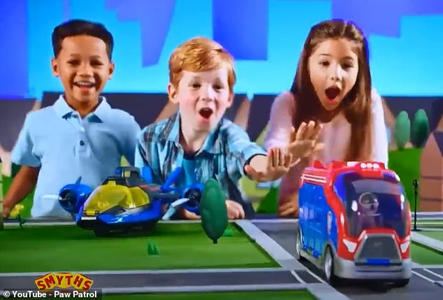 Researchers claim that the sounds used in many toy commercials are influencing the way children perceive masculinity and femininity. Pictured: the Paw Patrol Mission Cruiser advert