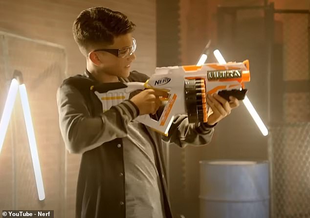 In commercials aimed at boys, the soundtracks tended to be louder, more abrasive and distorted, reinforcing notions of masculinity through harsher sounds. Pictured: the NERF Ultra One Motorised Blaster advert