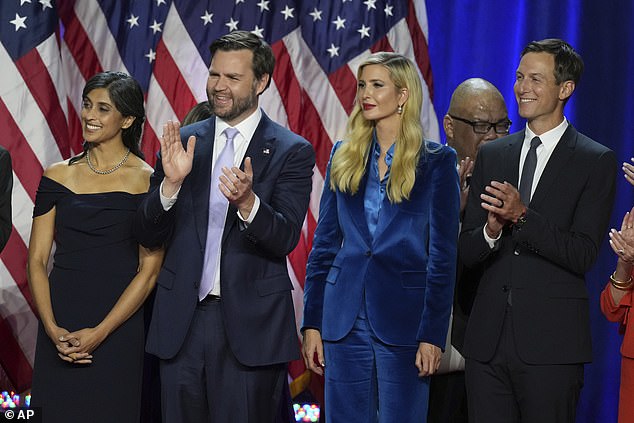 'While others clapped excitedly we can see Ivanka and Jared standing to attention with their arms straight to their sides'