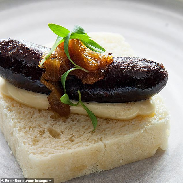 Signature dishes at Ester include the woodfired oysters with chicken fat butter and the blood sausage sanga (pictured)