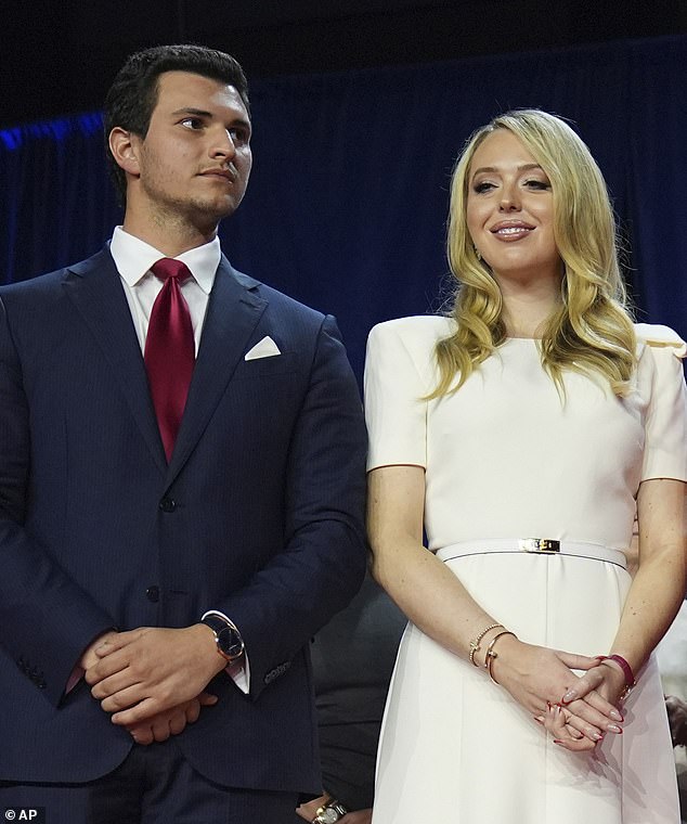 Tiffany Trump is pictured on election night with her husband Michael Boulos