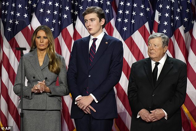 Viktor Knavs, 80, is Melania Trump's father. He is pictured with his daughter and grandson Barron