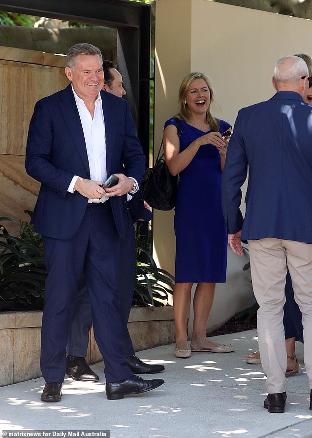 Michael Usher and Gemma Acton are pictured outside Stokes' property ahead of the luncheon