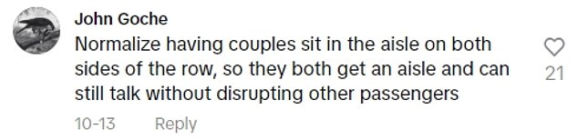 Viewers quickly took to the comment section of her video to share their thoughts on the topic - and many users confessed that they actually enjoy sitting separate from their partners