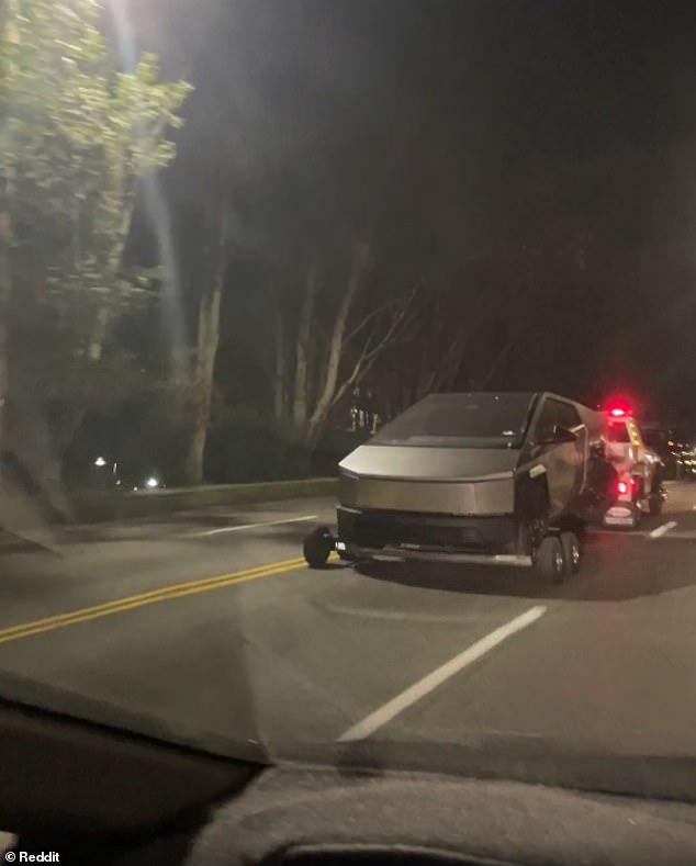 A video posted in the r/CyberStuck sub Reddit showed the truck hitched to the back of a Lang Towing tow truck and being pulled down a highway with its hazards flashing