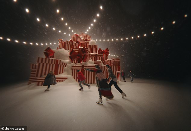 The advert is equally filled with light-hearted moments - including the two sisters enjoying a skate around an ice rink (pictured) before breaking into laughter as they fall onto a sofa