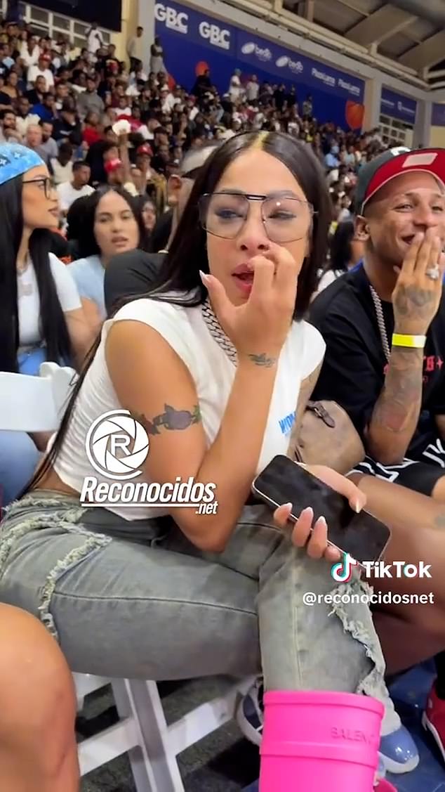 Yailin La Más Viral, 22, whose real name is Jorgina Lulú Guillermo Díaz, pictured at the basketball game