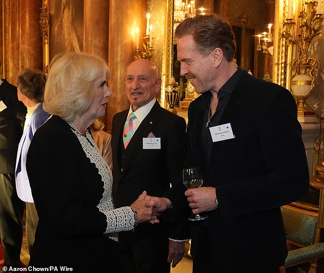 Queen Camilla appeared cheerful as she greeted the actor during the reception on Wednesday evening