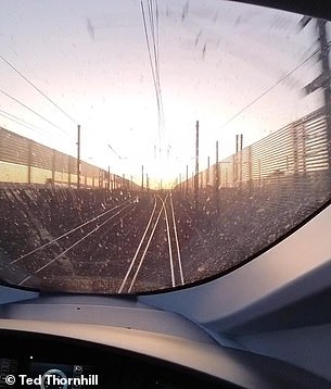 Alan is keen to point out that the tunnel leaks – by design. If it didn't, he says, the water pressure from above would destroy it. Above - a sunset arrival in England on the return journey