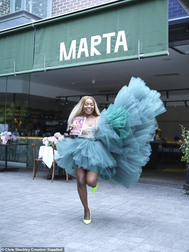 Mutesi stole the show in an extravagant dress which featured a nude halter neck bodice with huge emerald green tulle skirts