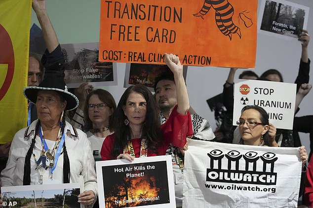 Activists participate in a demonstration at the COP29 UN Climate Summit today