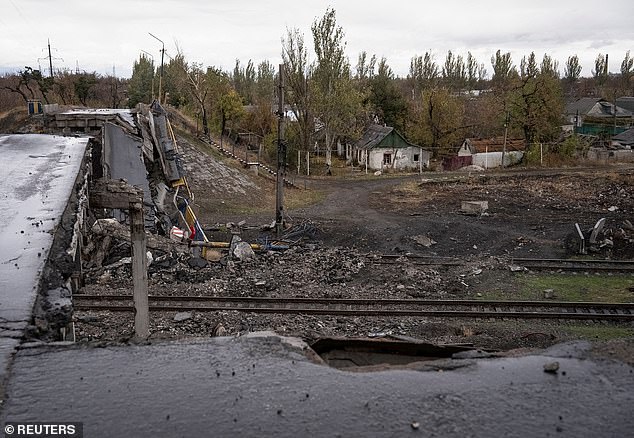 A view shows a destroyed bridge, amid Russia's attack on Ukraine, in the town of Pokrovsk in Donetsk region, Ukraine November 4, 2024