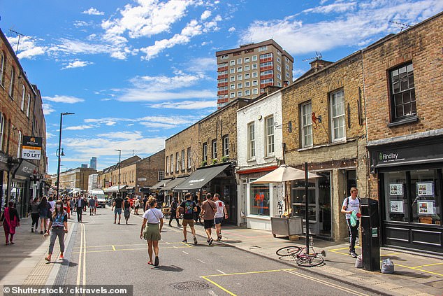 The victim was targeted at around 1:40pm this afternoon while walking through Broadway Market (pictured) in Hackney