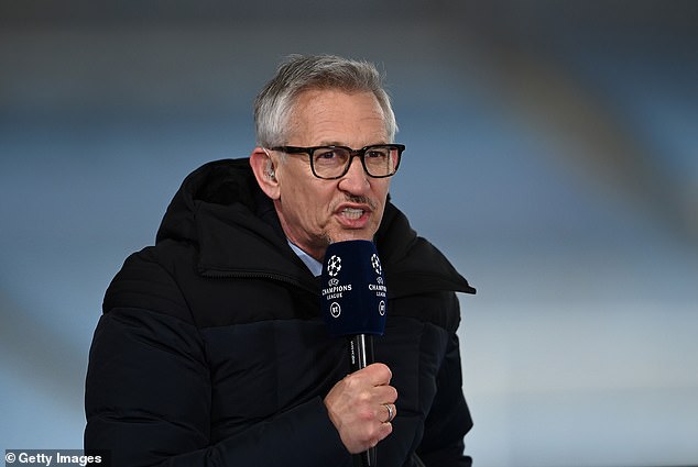 Lineker pictured presenting for BT Sport in 2021 for the Uefa Champions League semi final second leg match between Manchester City and Paris Saint-Germain