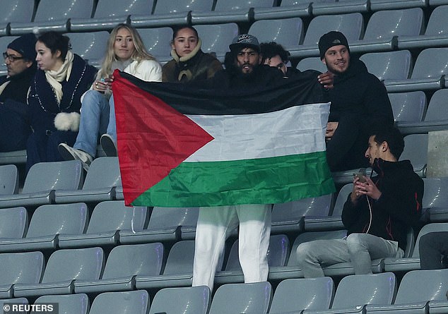 A Palestinian flags was brandished by a home supporter