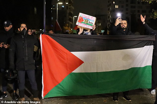 There was another pro-Palestinian demonstration outside the Front Populaire metro station in Saint-Denis, a kilometre away from the stadium