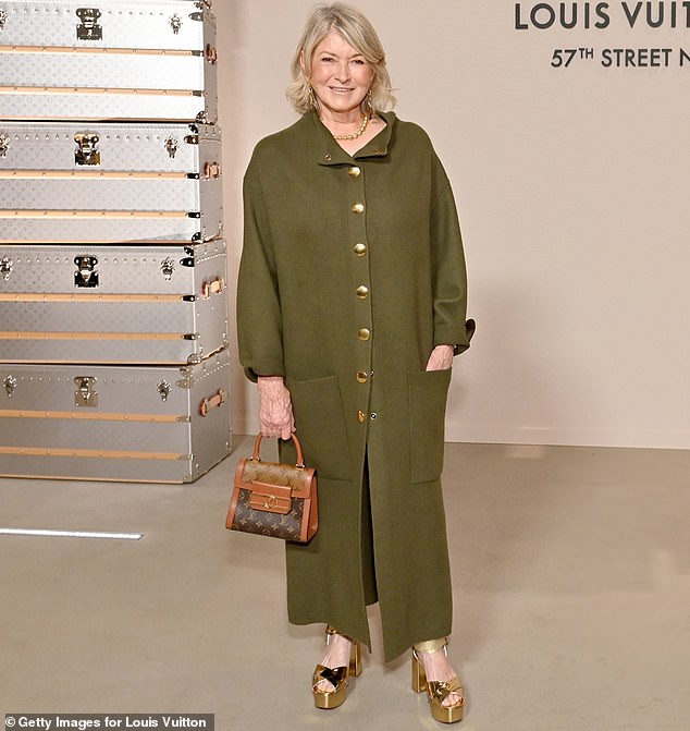 Martha Stewart was also seen at the event and donned a long, olive green dress that had gold buttons on the front