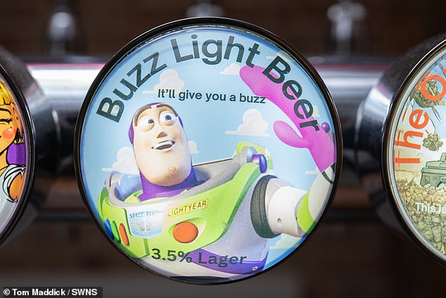 One of Luke's 3.5per cent lagers which is named Buzz Light Beer after the Toy Story character