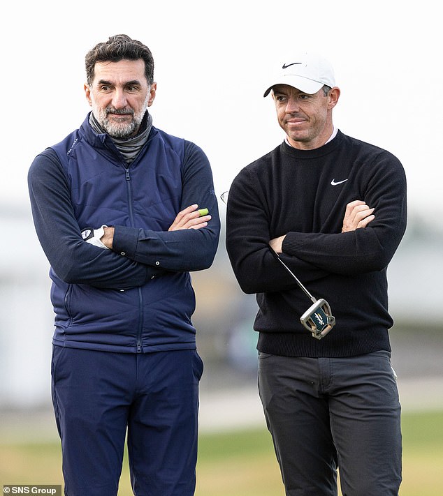 McIlroy (pictured with LIV and PIF chairman Yasir Al-Rumayyan, left) made a huge U-turn on his stance over golf's shockwave merger between DP World Tour, the PGA Tour and LIV Golf