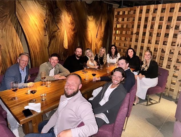 McIlroy and Stoll (fourth right) were seen enjoying a night out with his Ryder Cup team-mates