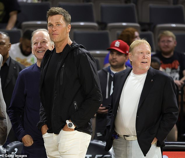 Brady was approved as a minority own of the Raiders last month (Pictured with Mark Davis)